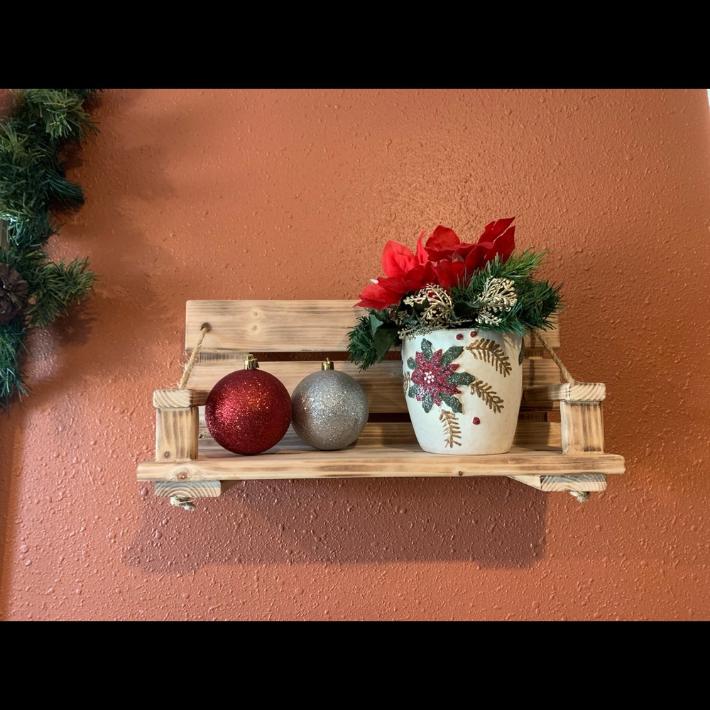 Porch swing wooden shelf